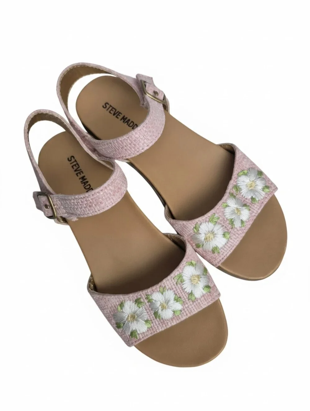 Steve Madden Girls Pink Woven Floral Embroidered Sandals Size 2